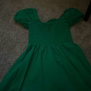 copper key green off the shoulder dress